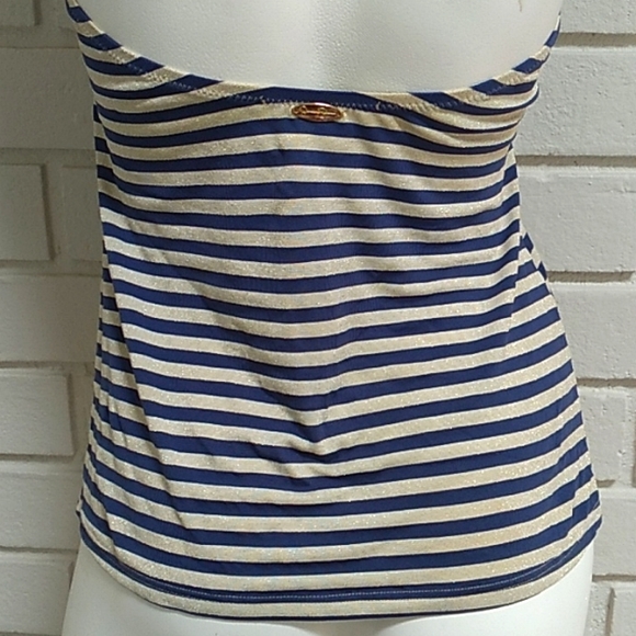 Jessica Simpson Blue/Gold Striped Tie Tankini Swim Top. Size Medium - Picture 8 of 12